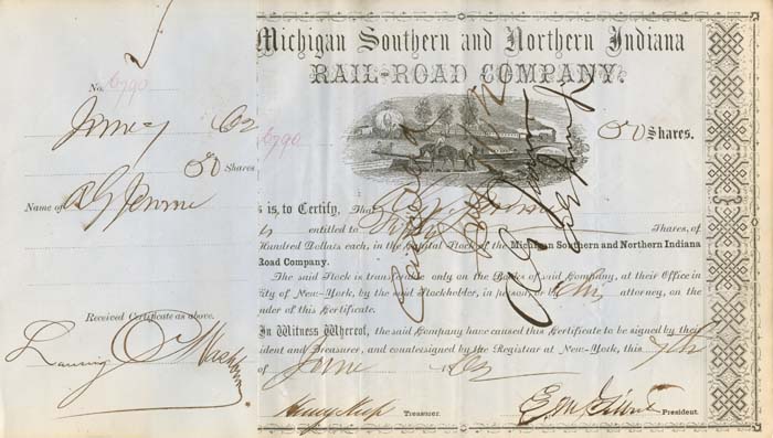 Addison G. Jerome and Henry Keep sign Michigan Southern and Northern Indiana Railroad Co.